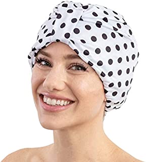 Deco Dots Elegant Reusable Shower Cap - Waterproof - Large Shower Cap for Women Long Hair - Double Layer Shower Caps Reusable - Shower Caps for Women Reusable - Shower Hair Cap, Bath Cap, Hair Cover