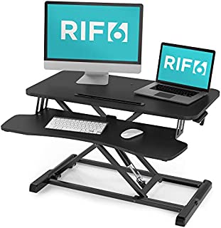 RIF6 Adjustable Height Standing Desk Converter - 32 Inch Wide Laptop Riser or Dual Monitor Workstation - Easily Sit or Stand with Gas Spring Lift - Black