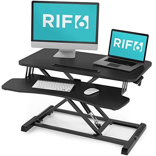 RIF6 Adjustable Height Standing Desk Converter - 32 Inch Wide Laptop Riser or Dual Monitor Workstation - Easily Sit or Stand with Gas Spring Lift - Black