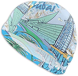 YISHOW Dubai Doodles Swimming Bathing Cap for Long Hair Dreadlocks Weaves Hair Extensions Braids Women & Men