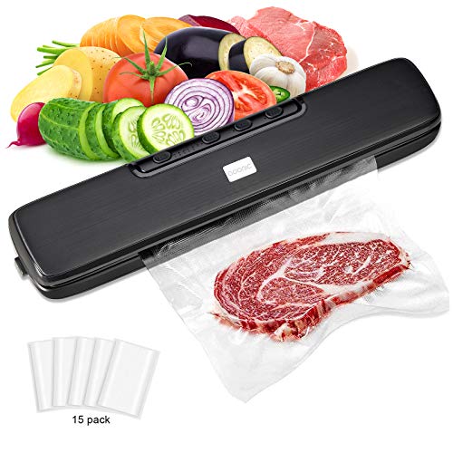 Vacuum Sealer Machine, Adoric Food Sealer, Automatic Dry & Wet Food Sealers Vacuum Packing Machine with Suction Hose and 15 Vacuum Bags Included