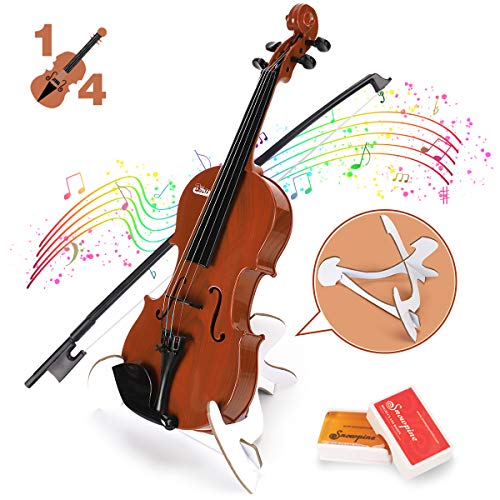 BAOLI Kids Simulation Violin Toys with Free Rosin, Chin Rest, Strings, Educational Musical Toy Violin for Toddlers Beginners Above 36 Months , Christmas Birthday Gifts for Boys&Girls(1/4 Brown)