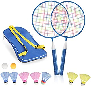 STSTECH Badminton Rackets for Children,12 in 1 Shuttlecocks Racquet Sports Set w/Lightweight Carrying Bag for Kids Professionals Beginner Players Indoor Outdoor Sport Game (BLUE-01)