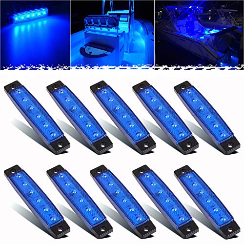 PSEQT LED Boat Interior Lights Marine Courtesy Light Strip Deck Transom Cockpit Navigation Lighting Waterproof for Fishing Pontoon Kayak Yacht Sailboat (Blue 10Pcs)