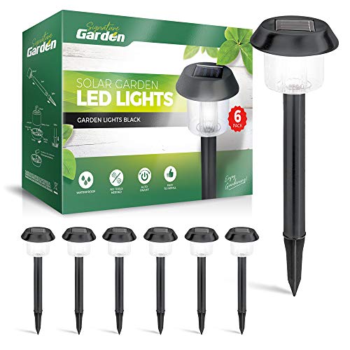 Signature Garden 8 Pack Solar Garden Lights - Super-Bright 15 Lumens; Makes Garden Pathways & Flower Beds Look Great - Easy NO-Wire Install; All-Weather/Water-Resistant (Plastic, Black)