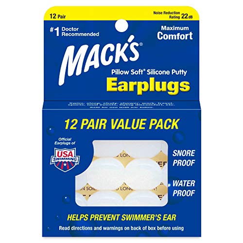 Mack's Pillow Soft Silicone Earplugs - 12 Pair, The Original Moldable Silicone Putty Ear Plugs for Sleeping, Snoring, Swimming, Travel, Concerts and Studying