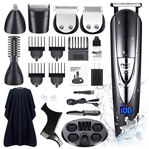 DIKANEO Beard Trimmer Hair Clipper Kit for Men, 10 in 1 Electric Trimmers Grooming for Nose Ear Facial Body Waterproof USB Rechargeable Mustache Cordless Precision Groomers