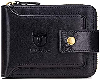 Mens Genuine Leather Zipper Wallet RFID Blocking Bifold Zip Around Multi Credit Card Holder (black)