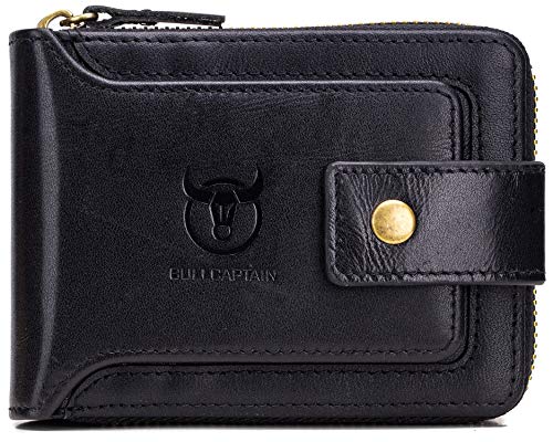 Mens Genuine Leather Zipper Wallet RFID Blocking Bifold Zip Around Multi Credit Card Holder (black)