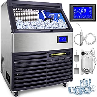 VEVOR 110V Commercial ice Machines 265LBS/24H with 99LBS Bin and Electric Water Drain Pump,LCD Panel, Clear Cube, Stainless Steel, Air Cooling, ETL Approved, Include 2 Scoops and Connection Hoses