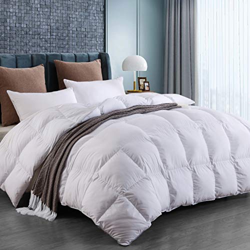 LUOSIFEN White Goose Down Comforter Lightweight King Size for All Seasons, Cooling and Comfortable(106x90 inches)