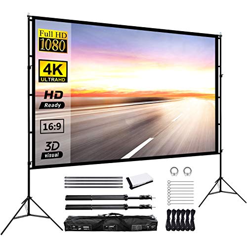 Projector Screen with Stand 120inch Portable Projection Screen 16:9 4K HD Rear Front Projections Movies Screen for Indoor Outdoor Home Theater Backyard Cinema Trave