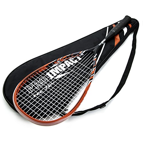 Pro Impact Graphite Squash Racket - Full Size with Carry On Cover and Durable Strings - Made of Pure Graphite Designed to Improve Gameplay for All Skill Levels (RED/Black)