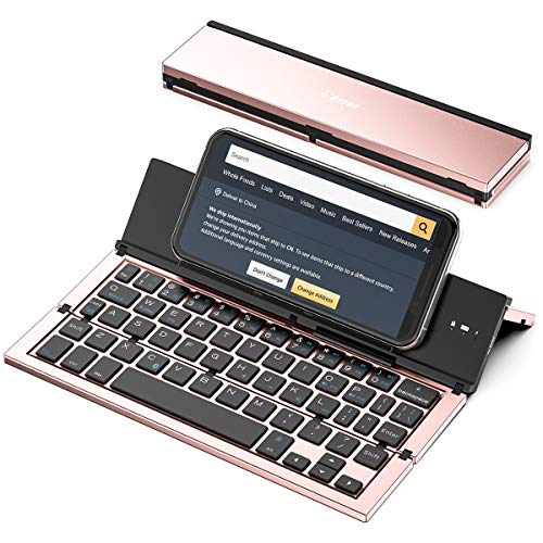 Folding Bluetooth Keyboard,Geyes Portable Travel Foldable Keyboard for iPhone Xs max/x/8/7 Plus/7/6s Plus/6/iPad 2018 9.7/Air 2 /Pro 9.7/iPad Mini 4, Samsung Android Tablet Smart Phone (Rose Gold)