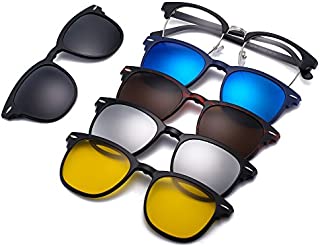 Magnetic 5Pcs Polarized Clip-on Sunglasses Square Lenses Plastic Frame for Night Driving (2218A)