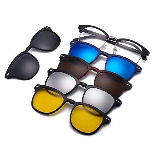 Magnetic 5Pcs Polarized Clip-on Sunglasses Square Lenses Plastic Frame for Night Driving (2218A)