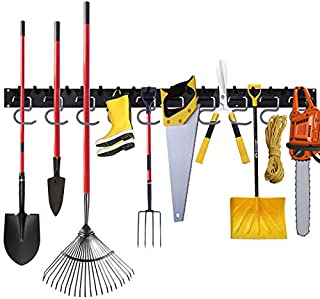 augtarlion 64 Inch Garage Tool Organizer Wall Mount, Adjustable Storage System, Garage Wall Organizer for Rake, Yard Tools, Garden Tool Hanger for Garage Wall Home Garden 4 ABS Rails 16 Hooks 20 Pegs