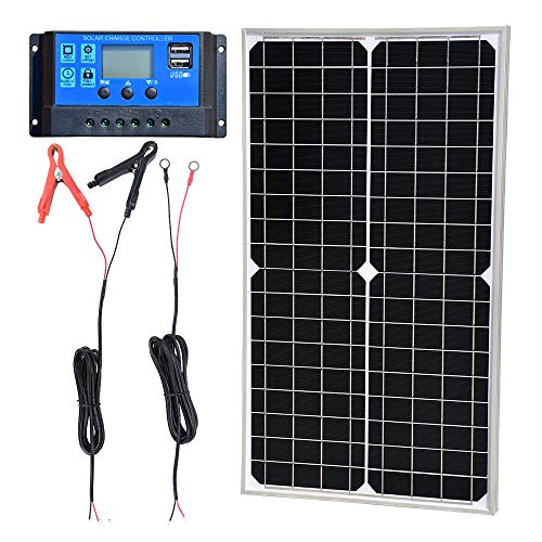 TP-solar Solar Panel Kit 30W 12V Monocrystalline Battery Charger Maintainer with 10A Charge Controller + Extension Cable for 12 Volt Car RV Vehicle Marine Boat Home Off Grid System