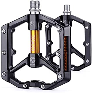 CXWXC Road/MTB Bike Pedals - Aluminum Alloy Bicycle Pedals - Mountain Bike Pedal with Removable Anti-Skid Nails (Black-Orange)