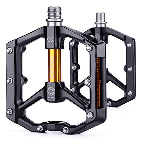 CXWXC Road/MTB Bike Pedals - Aluminum Alloy Bicycle Pedals - Mountain Bike Pedal with Removable Anti-Skid Nails (Black-Orange)