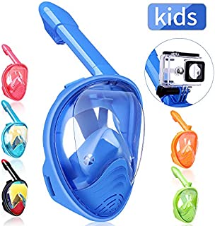 QingSong Full Face Snorkel Mask Kids, Snorkeling Set with Camera Mount, 180 Degree Panoramic View Anti-Fog Anti-Leak Snorkeling Gear