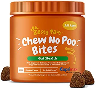 Zesty Paws Chew No Poo Bites - Coprophagia Stool Eating Deterrent for Dogs - Deter & Stop Dog from Eating Feces - Probiotic & Digestive Enzymes - Breath Freshener - Chicken Flavor, 90 Soft Chews