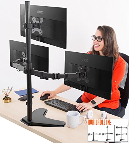 Stand Steady Freestanding 3 Monitor Mount Desk Stand | Height Adjustable Triple Monitor Stand with Full Articulation VESA Mounts | Fits Most LCD/LED Monitors 13-32 Inches (3 Arm Freestanding)