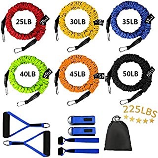 Sunsign Stackable Resistance Band kit Resistance Bands for Men & Women Home Gym Equipment theraband Exercise Fitness with Handles Extreme Workout Total-Body Training for Professional, Blue, 11-pcs