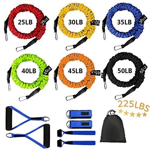 Sunsign Stackable Resistance Band kit Resistance Bands for Men & Women Home Gym Equipment theraband Exercise Fitness with Handles Extreme Workout Total-Body Training for Professional, Blue, 11-pcs