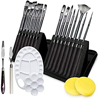 Adkwse Paint Brush Set for Acrylic Oil Watercolor Canvas Gouache Painting Brushes Includes Pop-up Carrying Case with 1 Paint Tray, 2 Palette Knife and 2 Sponges Knife and 2 Sponges