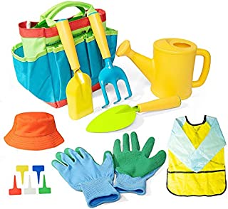 Gonioa Kids Gardening Tool Set, All in One Garden Toys Set Including Kids Watering Can, Children Gardening Gloves, Kids Shovel, Rake, Fork and Garden Tote Bag- Gardening Kit Toys Gift for Toddler