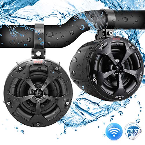 4 Waterproof Off-Road Bluetooth Speakers - 800W Power w/ Amplified Speaker System for ATV/UTV, Aux (3.5mm) Input Jack, Marine Grade Weatherproof, Great for Use w/ all 12V Vehicles - Pyle PLUTV43BTA