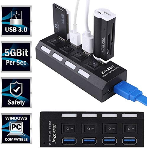 USB Hub for Ps4 Ps4 Slim Ps4 Pro, 2win2buy 4 Port USB 3.0 Hub High Speed Splitter Expansion Cable Adapter Connector with Individual Power Switches for Playstation 4 Xbox Mac(No AC Adapter)