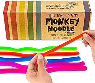 Impresa Products 5-Pack of Stretchy String Fidget / Sensory Toys (BPA/Phthalate/Latex-Free) - Stretches from 10 Inches to 8 Feet!