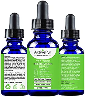 ActivePur Tea Tree Serum Oil for Acne Facial Skin Serum 20% Vitamin C Hyaluronic Acid Retinol treats Hyperpigmentation Wrinkle Anti Aging Dark Spots Blemishes & Acne Scars (Double Size - 2 OZ/60 ml).