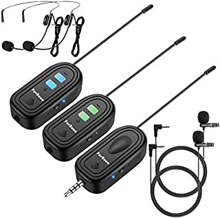 Dual Wireless Lapel Microphone System for 2 People FerBuee UHF Dual Wireless Headset and Lavalier Lapel Mics Ideal for PC, MAC, iPhone, iPad, Android, camera, Speaker, PA, Vlog, Recording