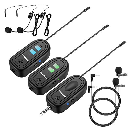 Dual Wireless Lapel Microphone System for 2 People FerBuee UHF Dual Wireless Headset and Lavalier Lapel Mics Ideal for PC, MAC, iPhone, iPad, Android, camera, Speaker, PA, Vlog, Recording