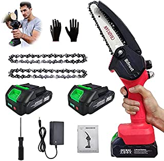 Mini Chainsaw Cordless 24V 2pcs Batteries, 6 Inch Electric Power Chain Saw, One-Hand Operated Portable Wood Saw for Farming Tree Limbs, Garden Pruning, Bonsai Trunk, and Firewood,red