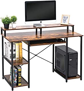 TOPSKY Computer Desk with Storage Shelves/Keyboard Tray/Monitor Stand Study Table for Home Office (Industrial/Rustic Brown)