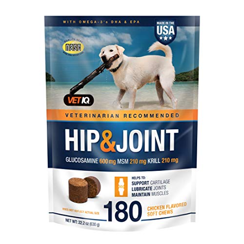 VETIQ Maximum Strength Hip and Joint Supplement for Dogs, Chicken Flavored Soft Chews, 22.2 oz, 180 count bag