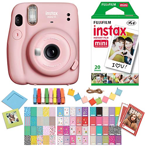 Fujifilm Instax Mini 11 Blush Pink Instant Camera with Twin Pack Instant Film, Ritz Gear Frame Stickers a nd Ritz Gear Hanging Frames