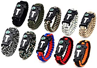 Kissmi 10 Pack Paracord Bracelet Survival Gear with Compass, Fire Starter, Whistle And Emergency Knife,Best Wildness Survival -Kit for Camping/Hiking