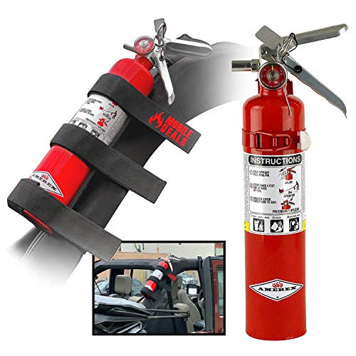 Amerex B417T Dry Chemical 2.5 Pounds lbs Fire Extinguisher with Vehicle Bracket and Mobile Deals Adjustable Roll Bar Holder Mount compatible with Jeep Wrangler Unlimited, CJ, JK, TJ - Durable Strap