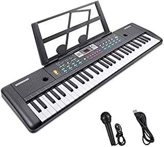 RenFox 61-Key Electric Piano Keyboard with Microphone & Music Stand Portable Electronic Kids Piano Keyboard Multifunction Kids Teaching Music Keyboard Piano for Beginners Boys Girls