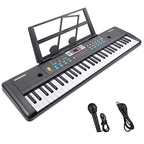 RenFox 61-Key Electric Piano Keyboard with Microphone & Music Stand Portable Electronic Kids Piano Keyboard Multifunction Kids Teaching Music Keyboard Piano for Beginners Boys Girls