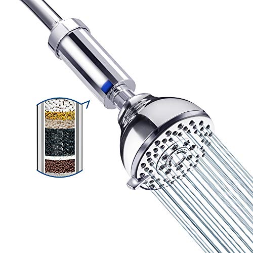 MChieHan 4 Inch Fixed Shower Head With Filter 5-Setting High Pressure Filtered Rain Shower Head For Hard Water And Chlorine Quickly Improve