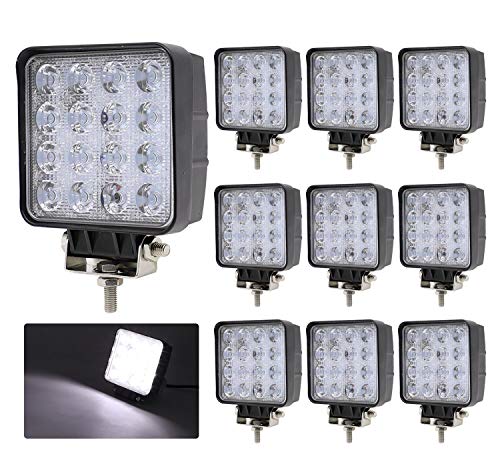 TMH (Pack of 10 48w Square Shape 30 Degree LED Work Light Spot Lamp Driving Light, Off-Road, 4wd, 4x4, Utv, Sand Rail, ATV, SUV, Motorbike, Motorcycle, Bike, Dirt Bike, Bus, Trailer, Truck, Boat