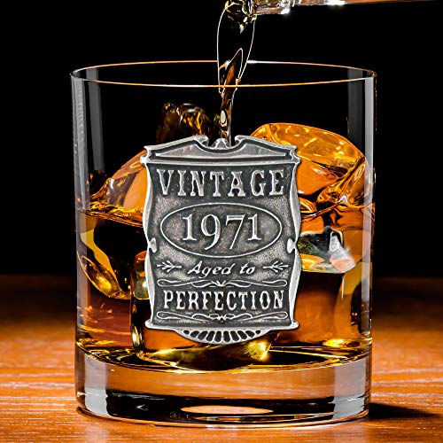 English Pewter Company Vintage Years 1971 50th Birthday or Anniversary Old Fashioned Whisky Rocks Glass Tumbler - Unique Gift Idea For Men [VIN003]