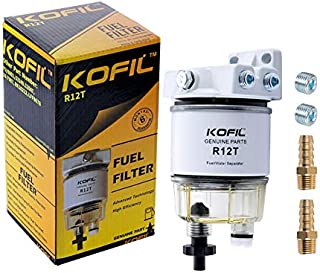 R12T Fuel Filter Water Separator Complete Kit - Marine SPIN-ON R12T Filter Replaces S3240 120AT NPT ZG1/4-19 Fit 3/8 Inch NPT Outboard Motors For Diesel And Gasoline Engine With Four Fittings