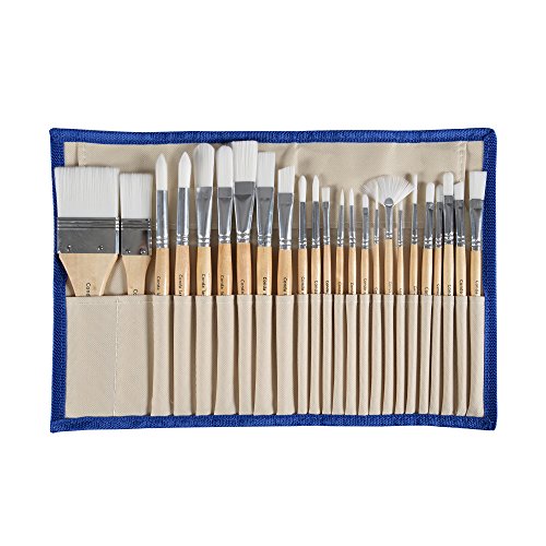 CONDA Paint Brushes Set of 24 Different Shapes Ergonomic Professional Wood Handles with Organizing Case for Acrylic Oil Watercolor, Rock Painting